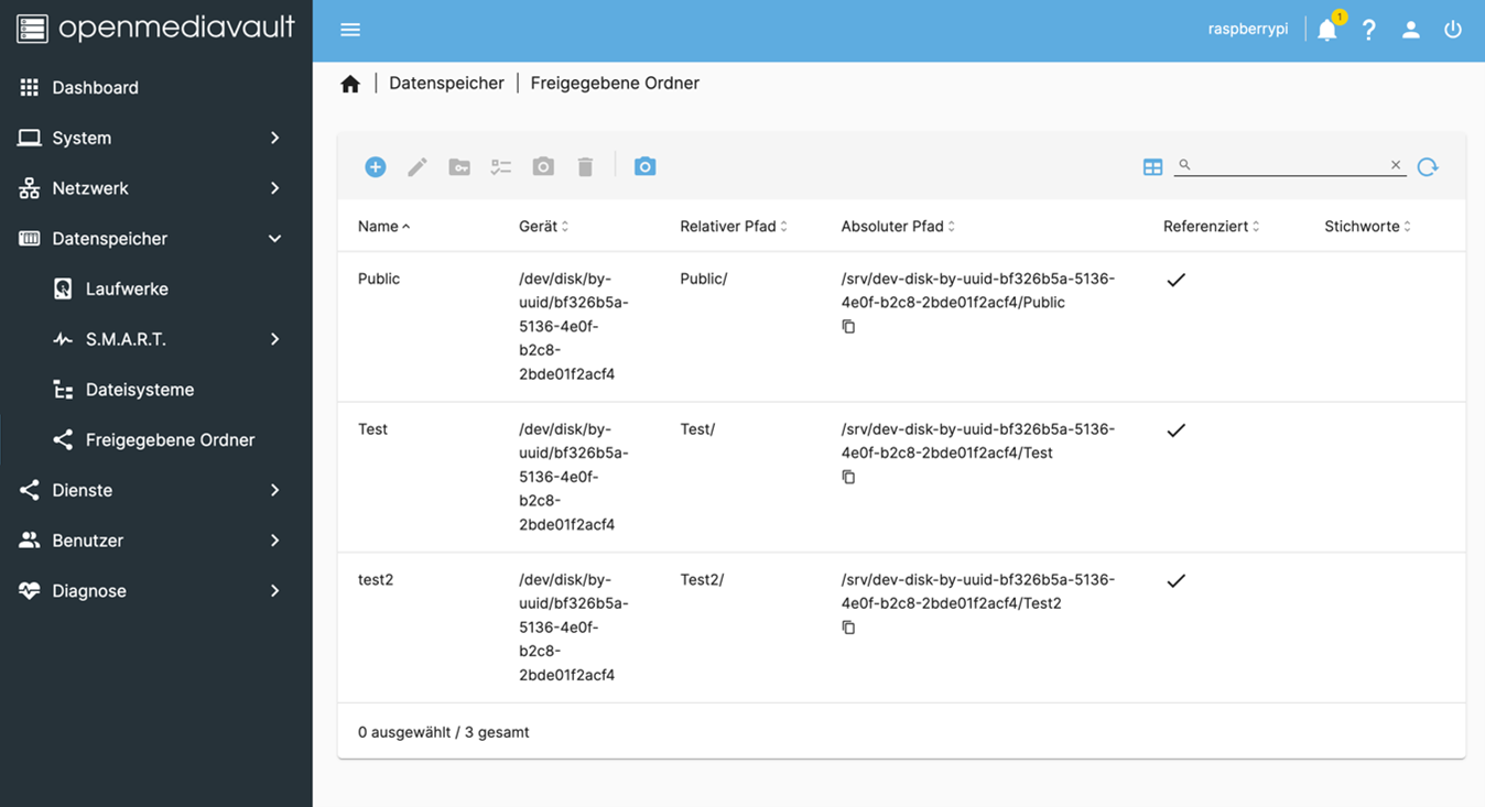 Freigaben im SMB/CIFS Tab erstellen
